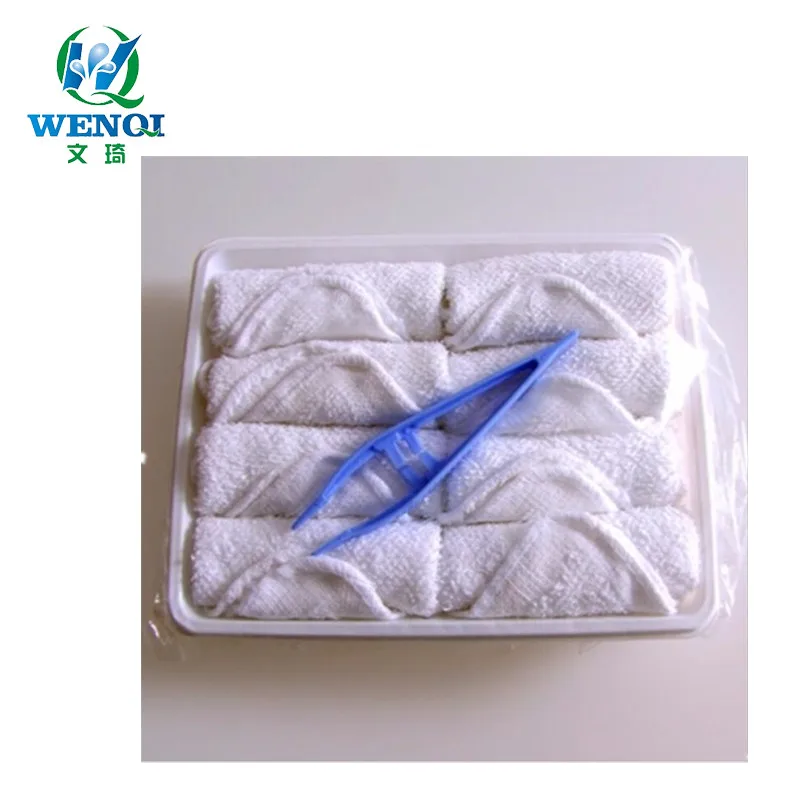 Single airline cotton wet towel in tray