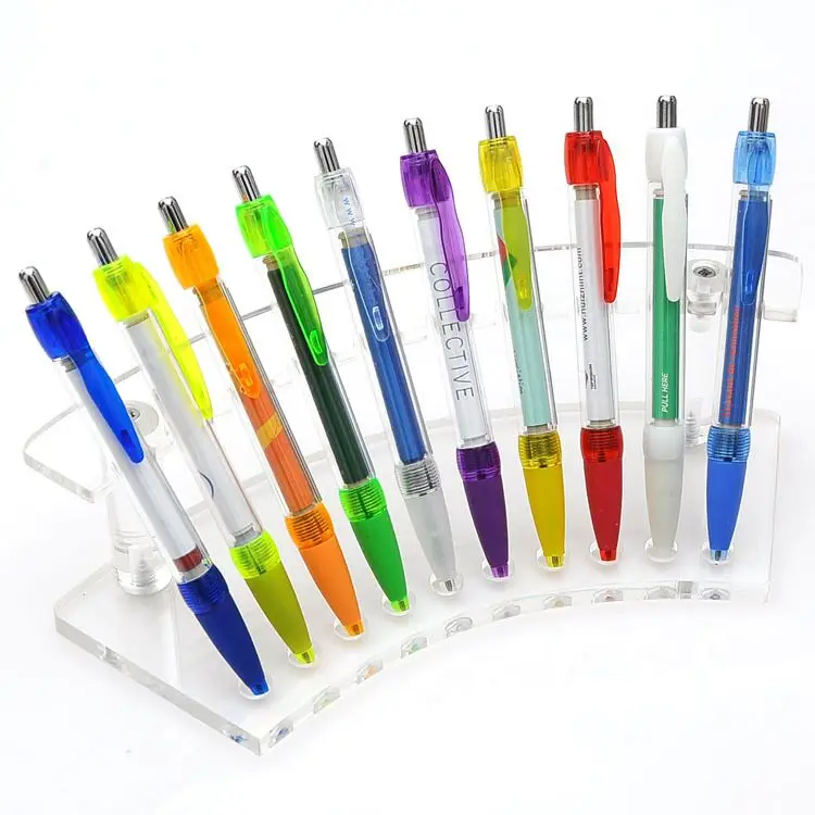 Customized printed pullable advertising draw banner pen plastic message ballpoint pen