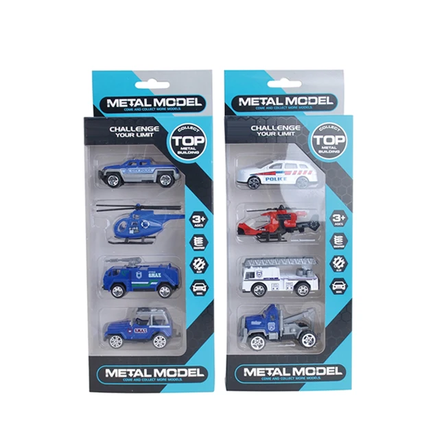 Cheap baby toys metal diecast police mini car toy set with helicopter toys