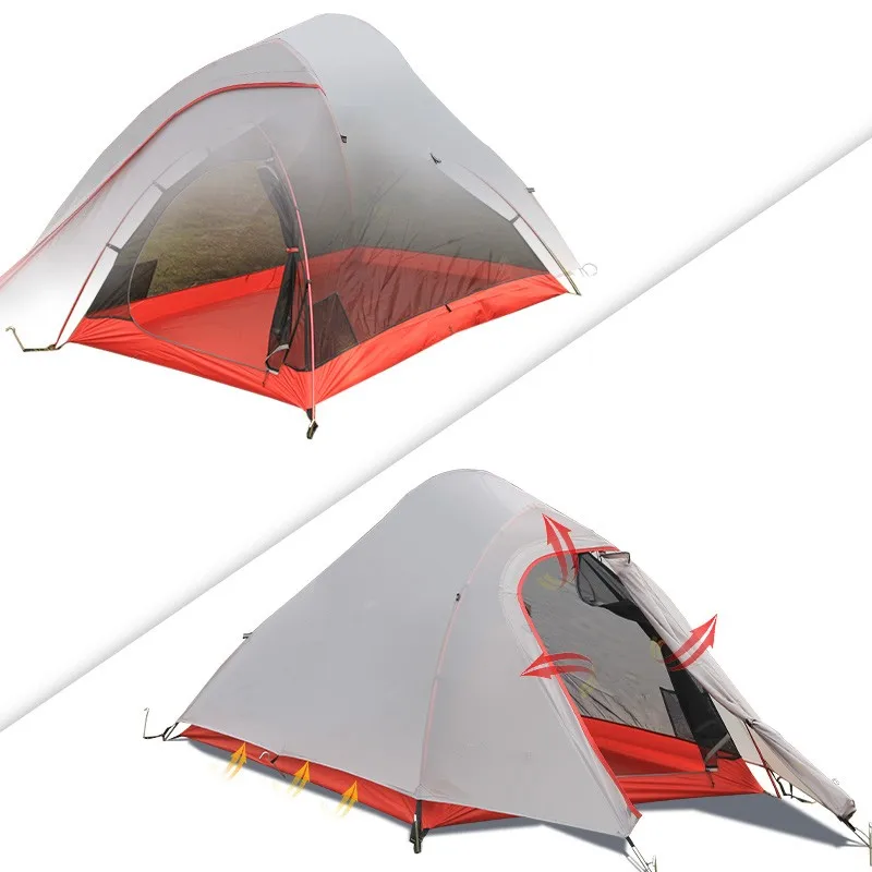 2 Person Double Layer Silicone Oil Coated Aluminum pole ultralight hiking folding tents camping outdoor