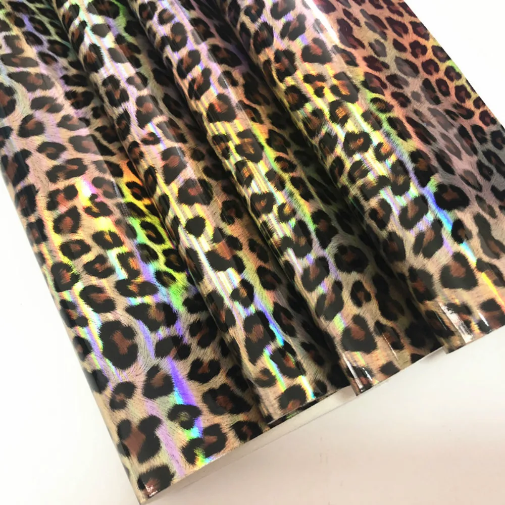 Wholesale  iridescent leopard print faux leather fabric for making bags and bows