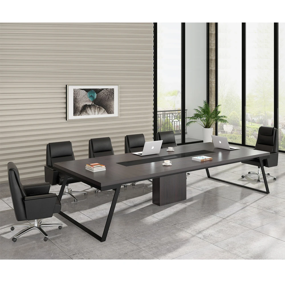 China Factory High End Wooden Furniture Modern Meeting Room Office Conference Table with Metal Frame