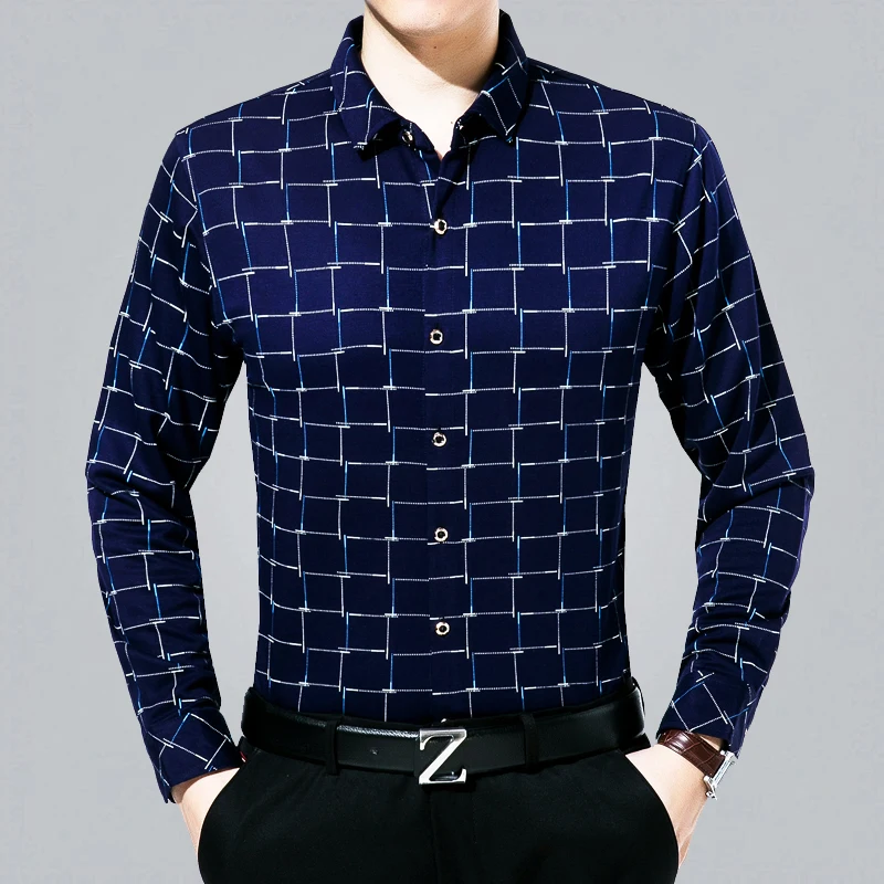 2019 Новое поступление Осенняя клетчатая рубашка с длинным рукавом slim fit polo neck stripe cheap shirt