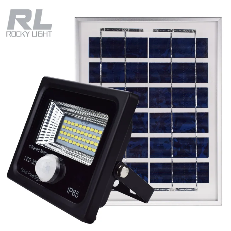 50W Solar panel Rechargeable outdoor LED solar floodlight with PIR sensor