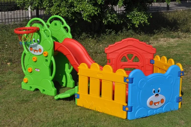 Cheap Factory Price Bear Plastic slide with Basketball Ring