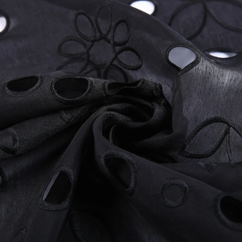 Free sample all over embroidery eyelet pure poly georgette fabric for clothing