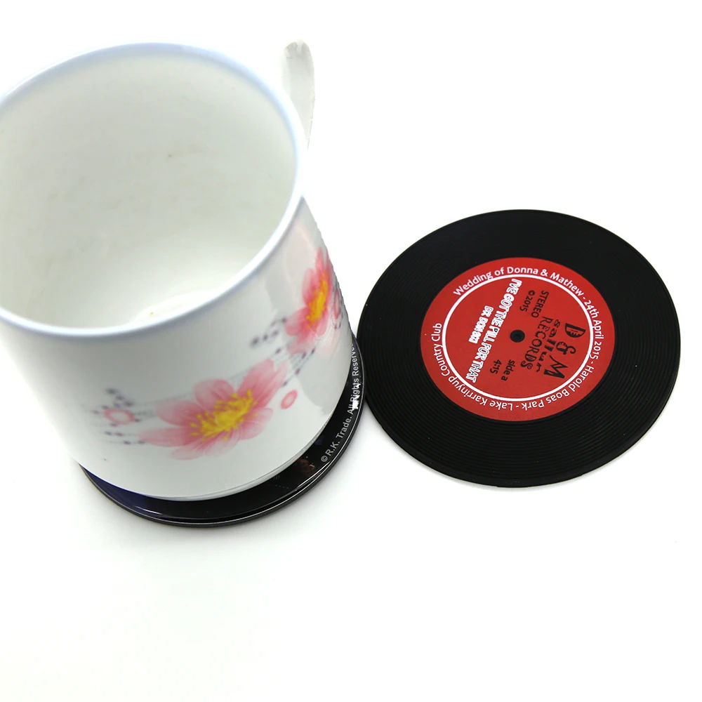 RYHX custom personalize discs silicone coffee cup gramophone record coaster with fast delivery