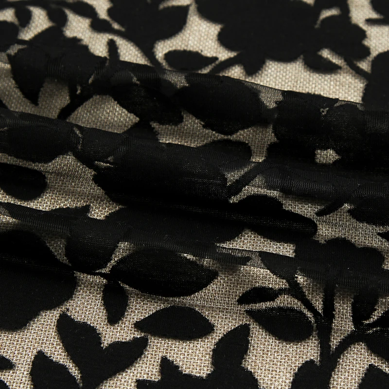 
Chinese factory sells elegant and comfortable pure black floral dress burnt fabric 