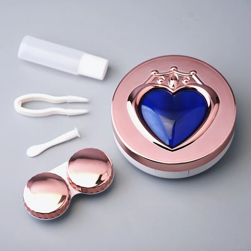 Silver Round Luxury Contact Lens Case Diamond Mate Box Wholesales Fashion  Lens Case