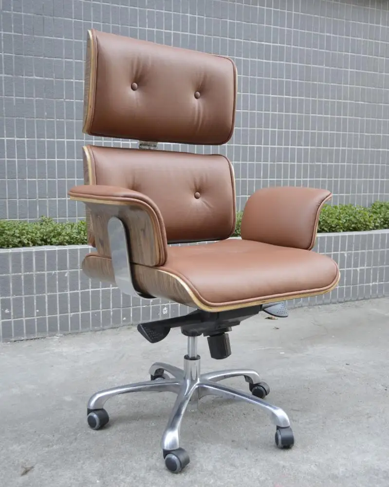 
Luxury Bent Plywood Swivel Executive Genuine leather office chair 