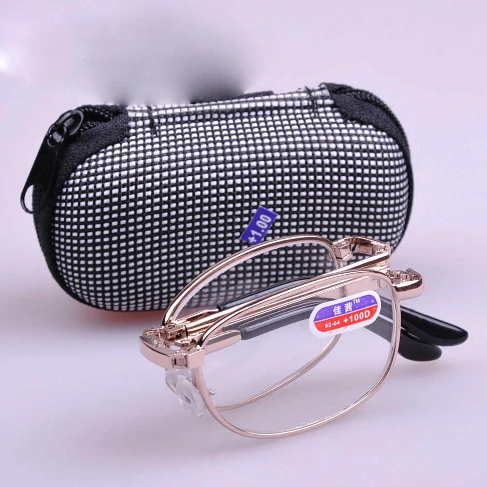 
classic unisex metal glasses read custom logo promotion foldable reading glasses with box 
