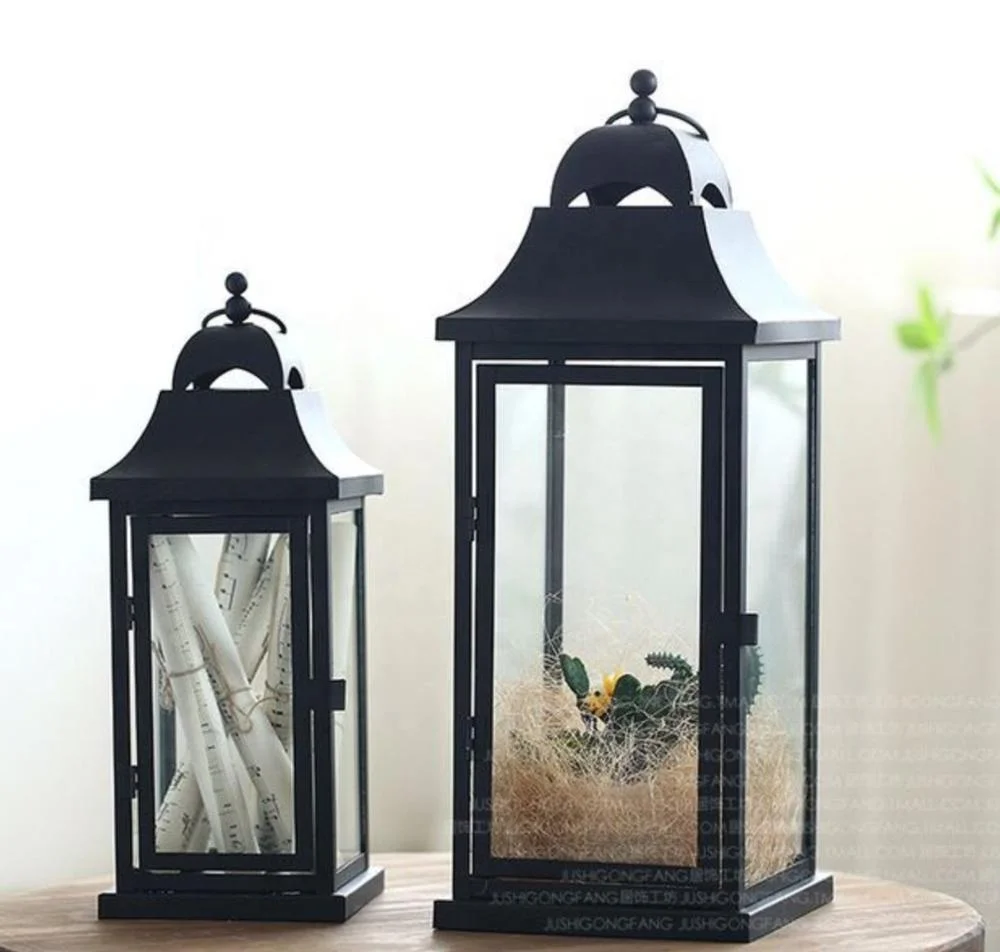 
Rectangle metal glass lantern candle holder for indoor decoration 