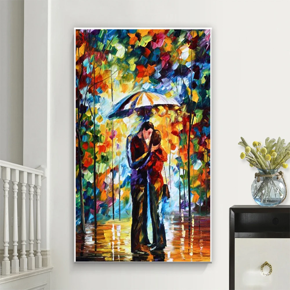 Lovers abstract handmade rain scenery couples abstract knife oil painting