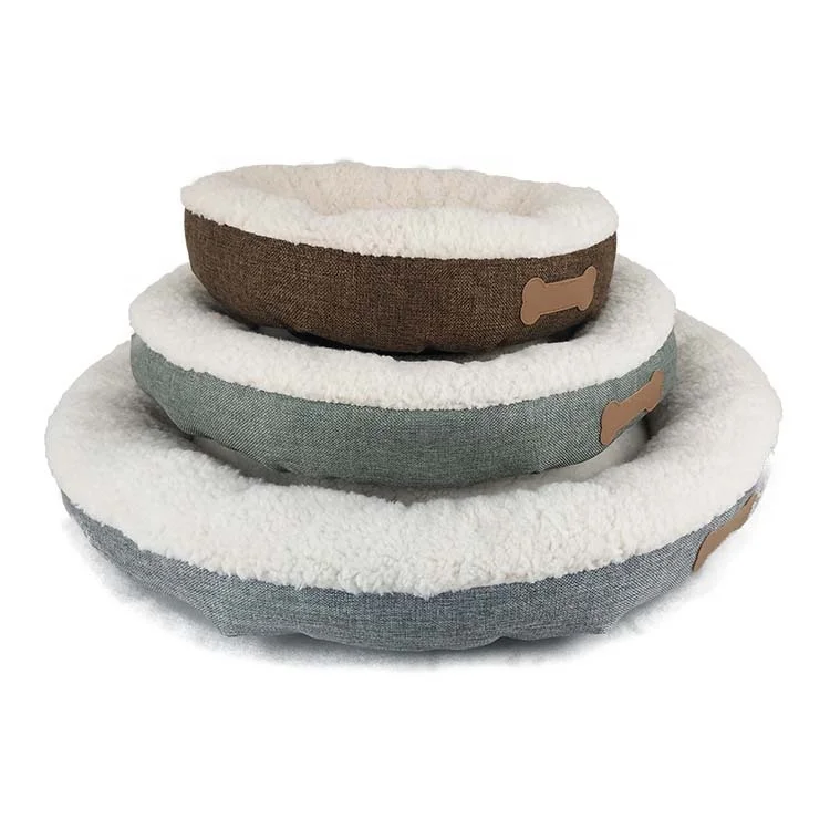 High quality Pet Bed Factory Supplies poly linen round cheap pet cat dog bed