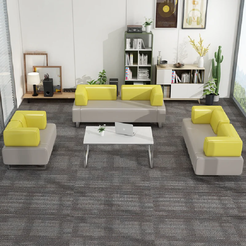 Commercial Furniture Stainless Steel Frame Cheap Leather Office Reception Room Sofa Set