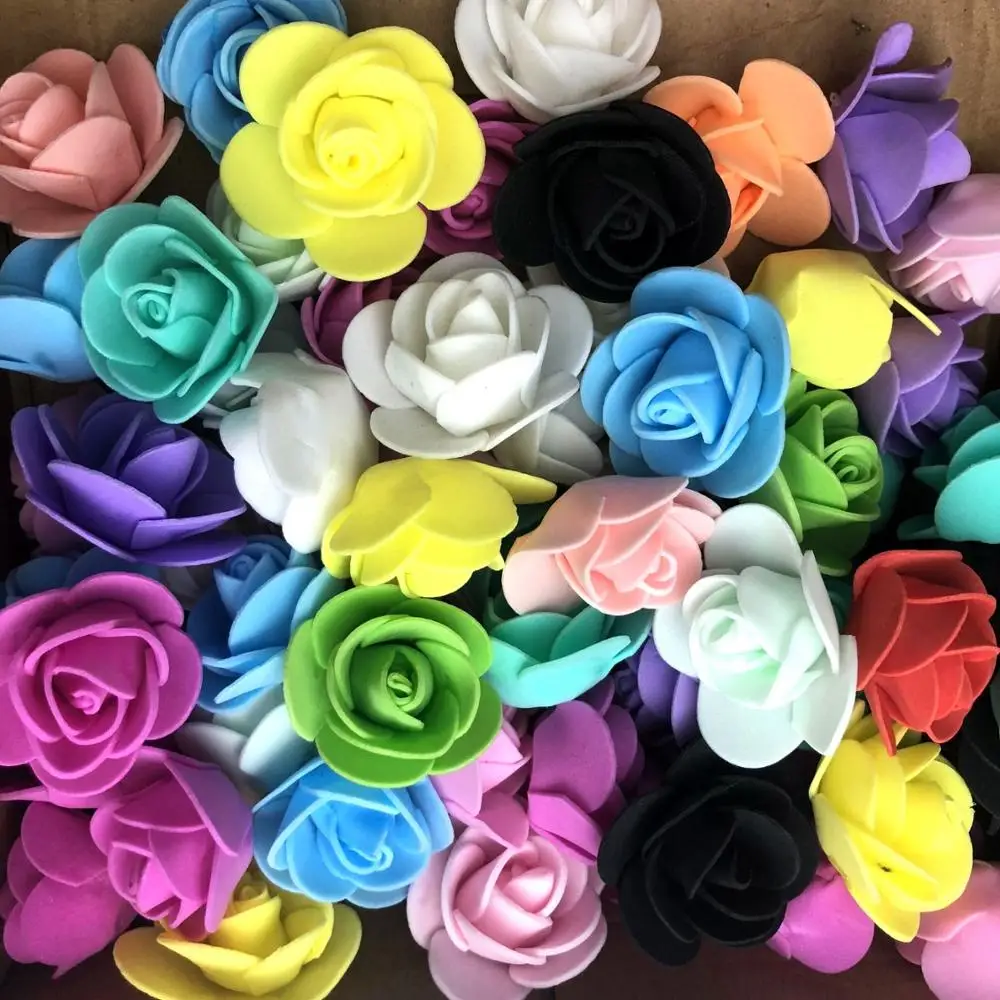 500Pcs/lot 3.5cm PE Artificial Foam Rose Flower Head For Rose Bear Wedding Accessories Artificial Flower