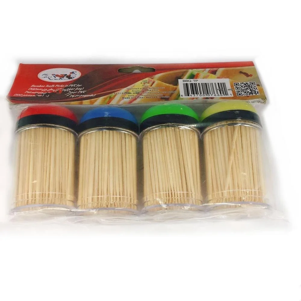 
Eco-friendly 4 PVC Jars in Set Two Sharp Ends and One Top Bamboo Skewers Toothpicks 