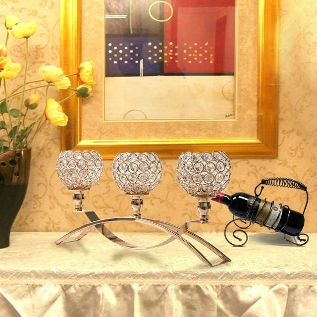 Metal 3 Arms Crystal Candelabras Candle Tealight Holders Wedding Table Centerpieces Stands Home Christmas Decoration