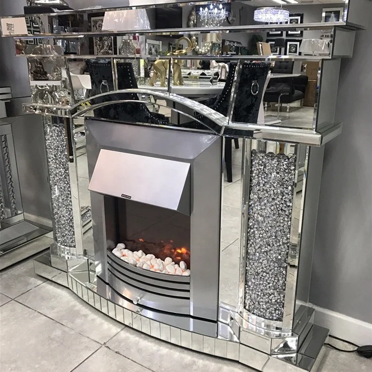 Hot Selling  Factory Electric LED Crystal Mirrored Modern Electric Fireplace With Heater