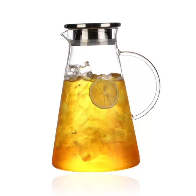 
2L big triangle heat resistant borosilicate glass jug with stainless steel spout lid 