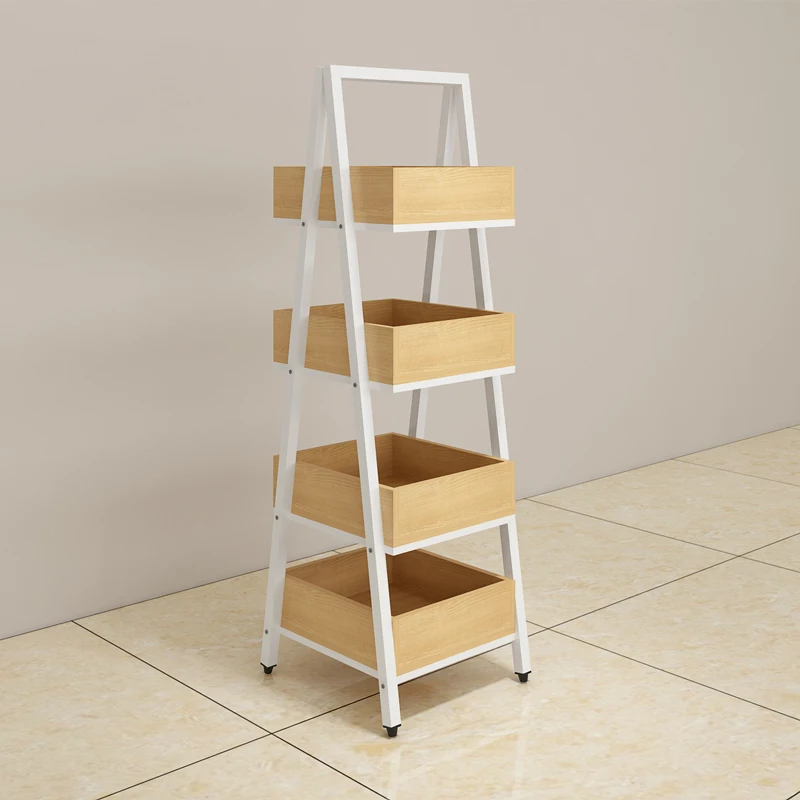 Customized Wooden Box Display Fruit  Vegetables garment shoe display fixture  free floor standing or movable 5 tier