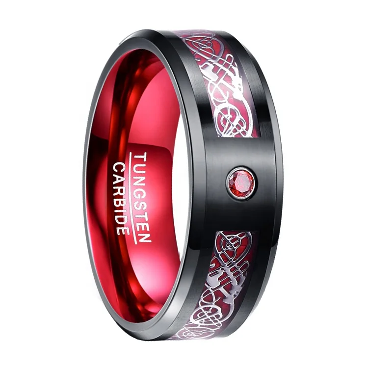 High quality factory wholesale men tungsten carbide rings with dragon piece inlay
