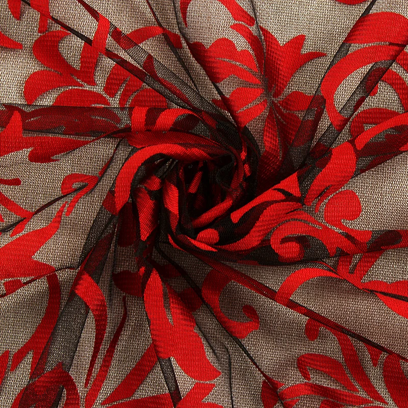 
Wholesale sexy bright red flowers high quality breathable burnt fabric for dress 