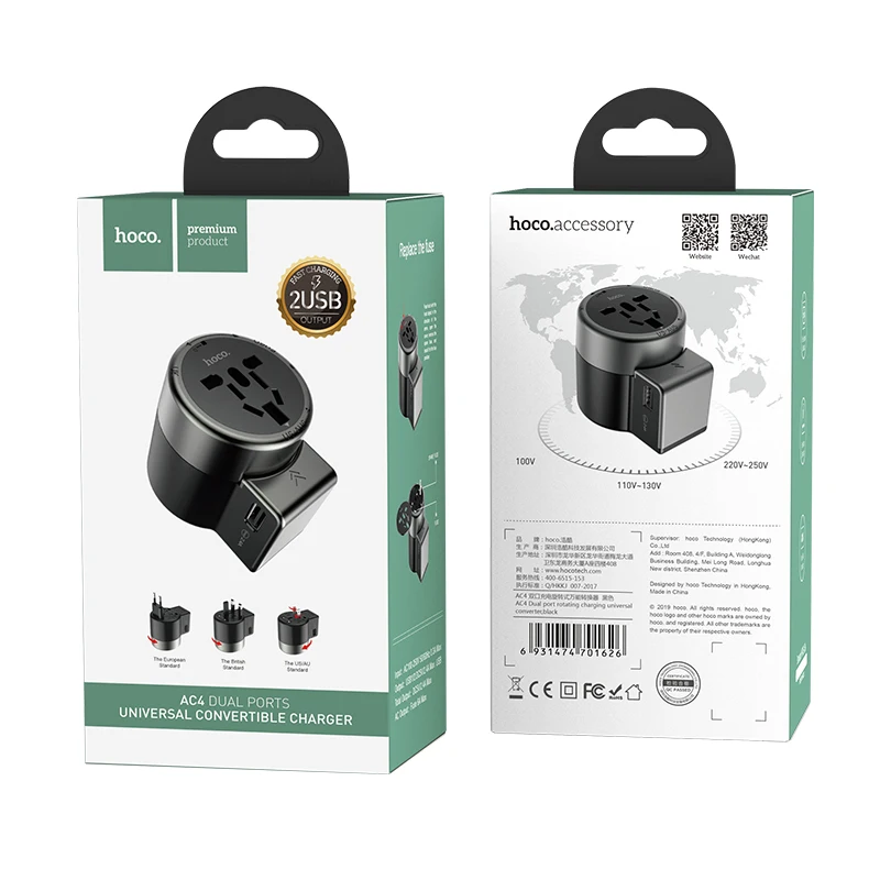 HOCO AC4 Dual Port Rotating Charging Universal Converter 2.4A Travel Charger