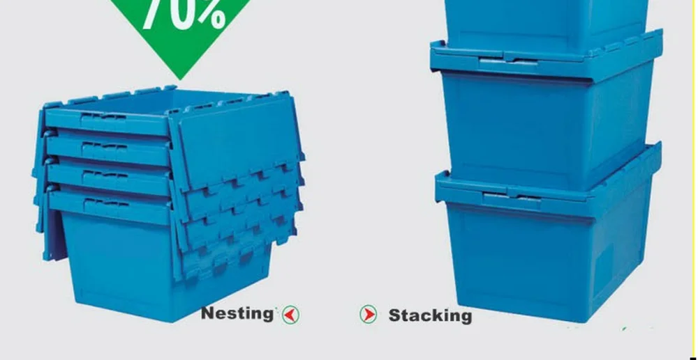 HUADING Wholesale Plastic Large Moving Boxes Hinged Storage Container Nested And Stacked Storage Boxes