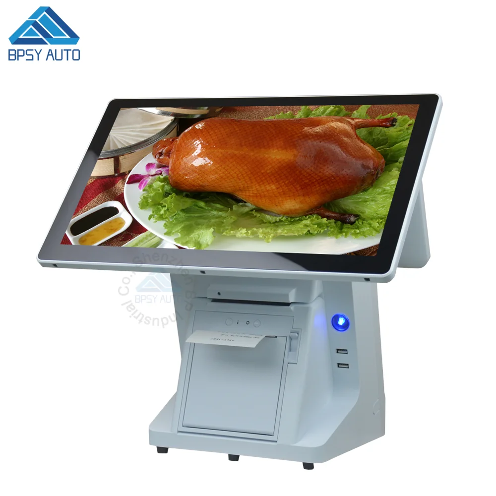 All In One Double Screen POS Computer 15.6 Inch Cash Register Table POS System Windows10 with 80mm Printer