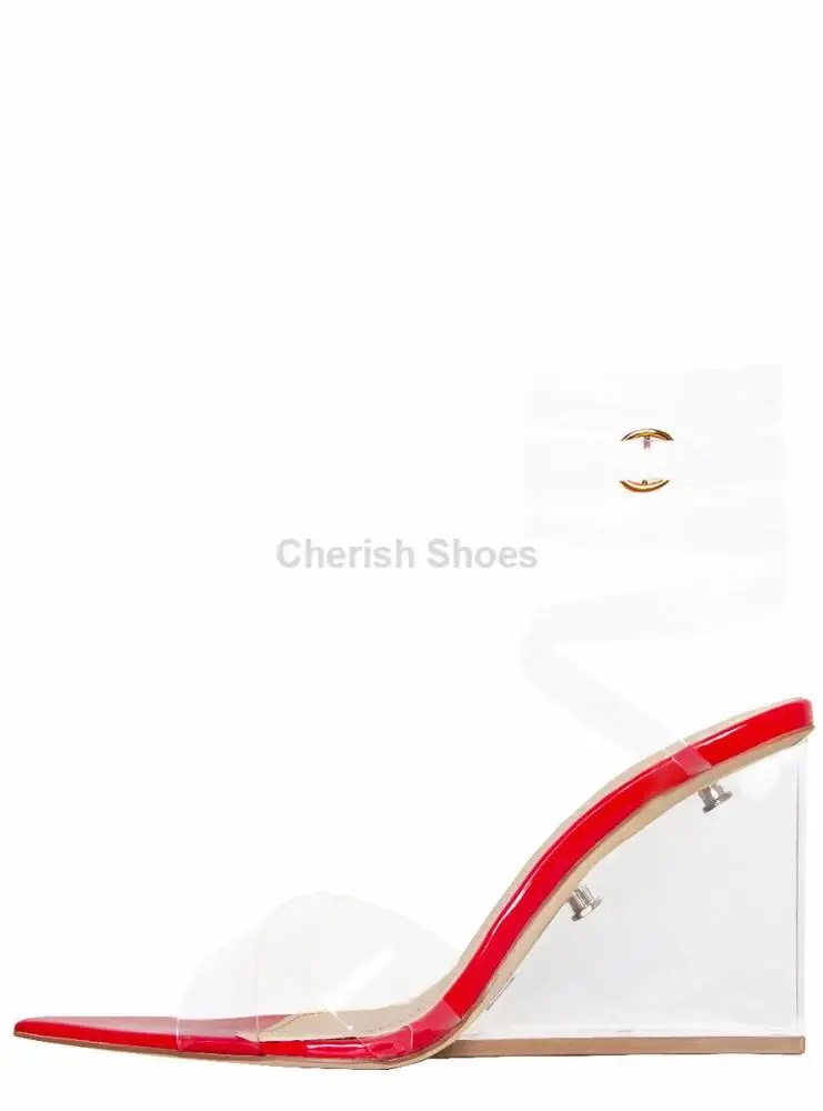 Wholesale Ladies sexy high wedge platform sandal clear perspex Wedge Platform Sandals for women
