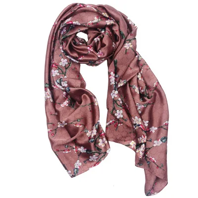 Fashionable Rectangle Floral Polyester Satin Beach Shawl Scarf for Women Stylish to Block the Sunshine