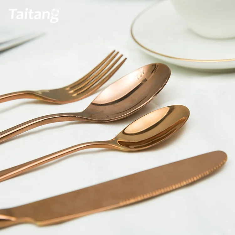 flatware rose wedding rose gold cutlery spoon knife fork stainless steel tableware set