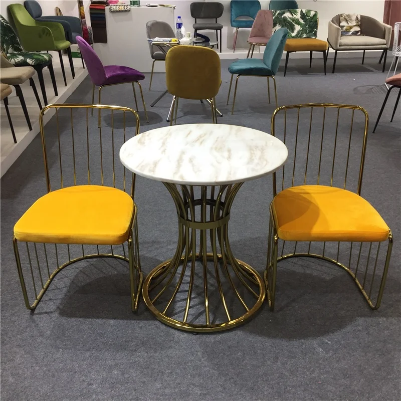 Bazhou wholesale furniture round marble top luxury dining table with stainless steel gold chromed base