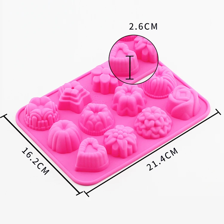 12 Holes Custom Cake Chocolate Jelly Pudding Dessert Baking Molds Silicone Bakeware Mold With Flower Heart Shape
