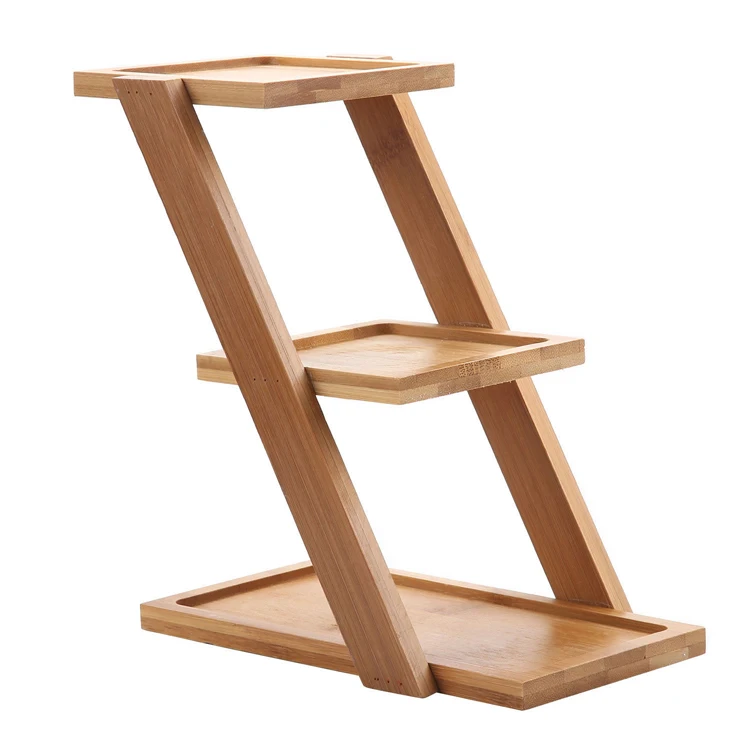 3 Tier Plant Stand Square Bamboo Wooden Tray Stand Cactus Flower Pots Planter Holder