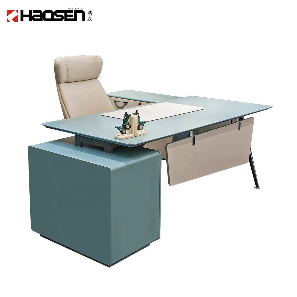 Simple modern I shaped Blue computer desk director office desk for executive Working office furniture(09002)