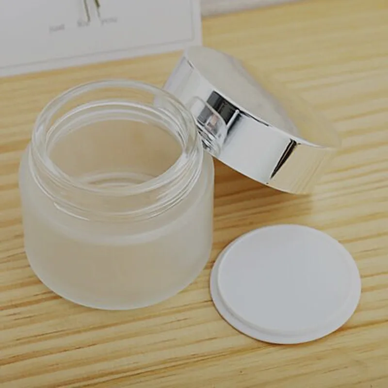 
10g 15g 20g 30g 50g 100g glass cream cosmetic balm sleeping mask jar with silver lids 