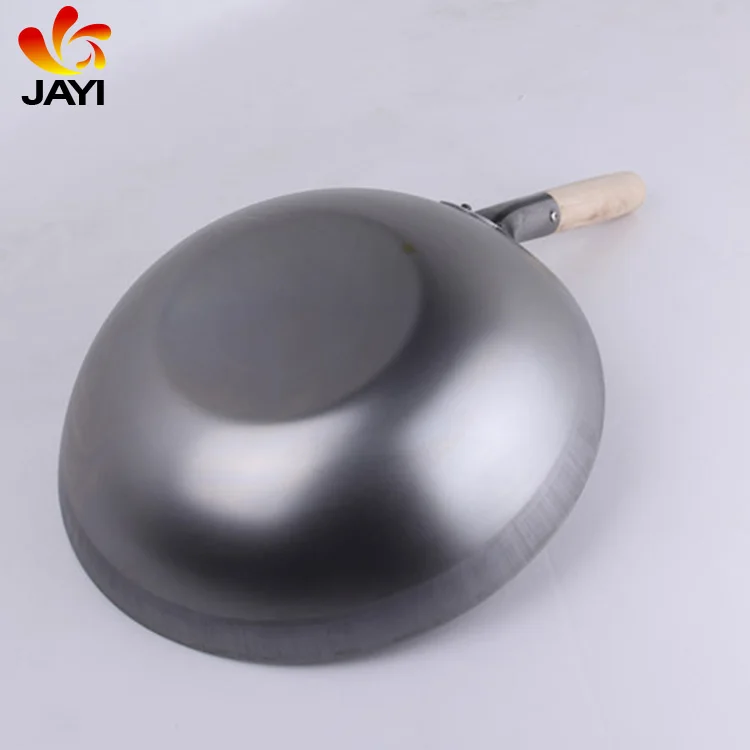 Thickness 1.0mm Chinese Carbon Steel Machine Made Wok With Single Wood Handle