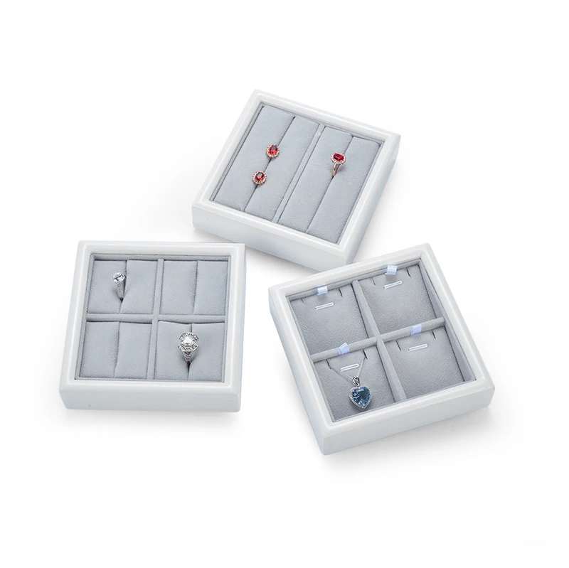 Wholesale grey velvet custom jewelry display tray case for rings earrings bracelet display