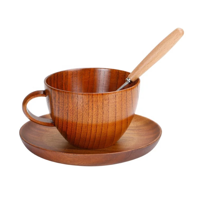 Hot Selling  Natural Jujube Big Coffee Mugs,Japanese Brown Wood Soup Bowls with Handle