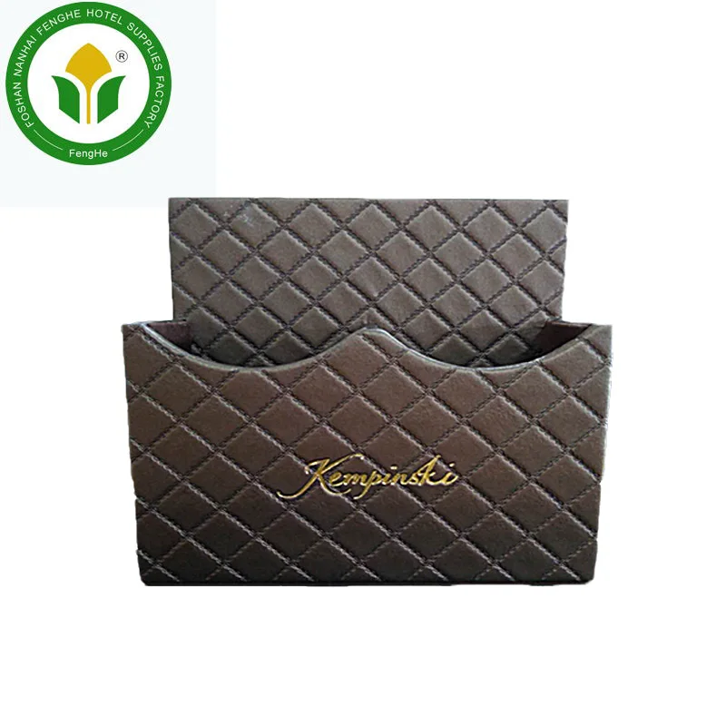 Hotel room brown leather double layers tv remote control holder with logo