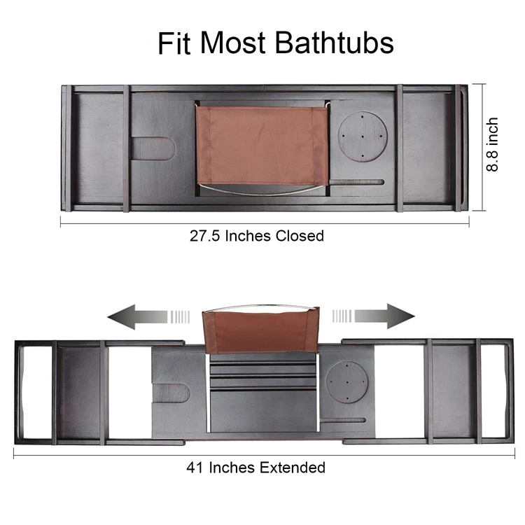 Luxury Black color Bath Bamboo Wooden Bathtub Caddy Tray