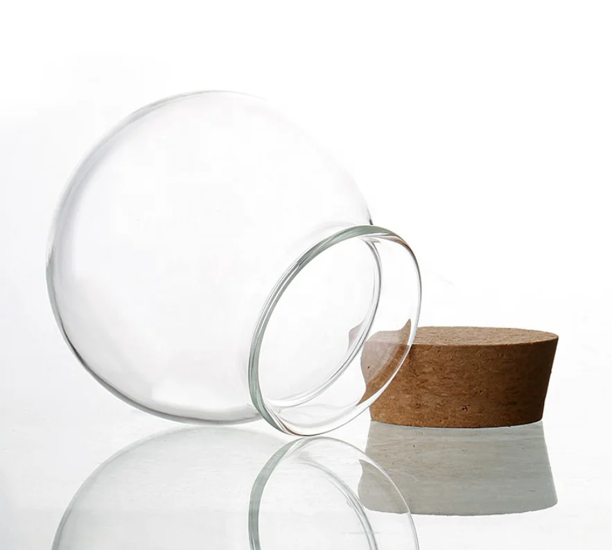 Wholesale new round shape cork lid glass storage bottle jar