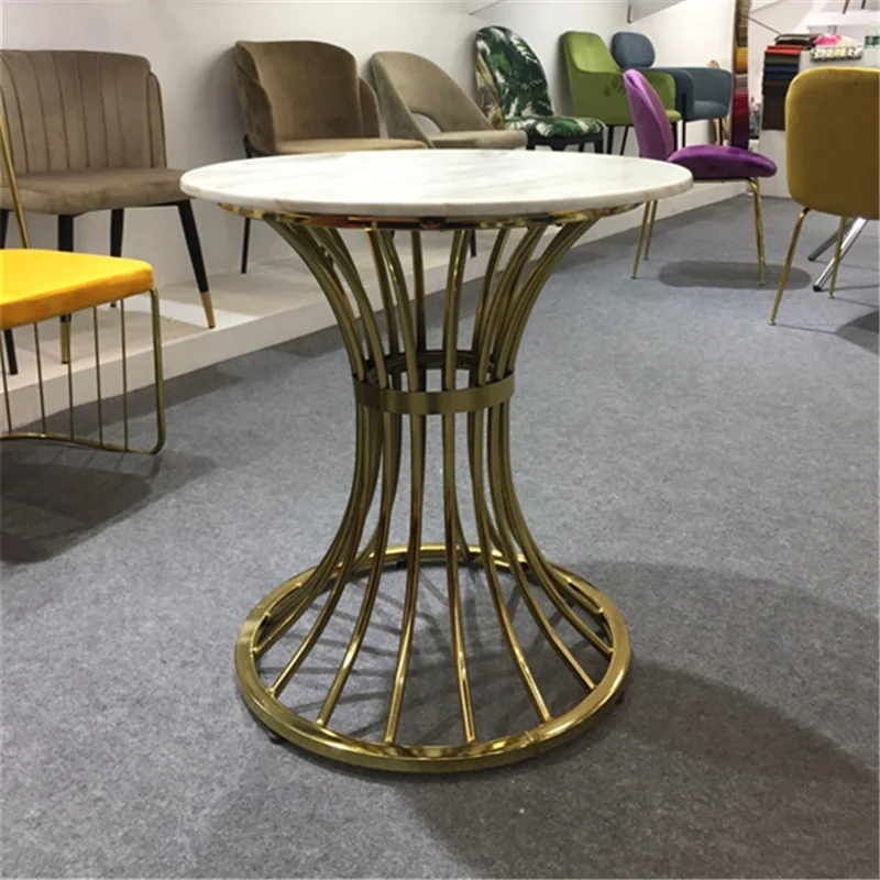 Bazhou wholesale furniture round marble top luxury dining table with stainless steel gold chromed base