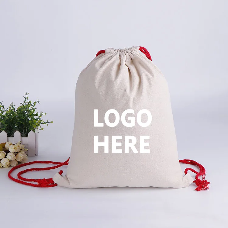 Fabric Cloth Calico Canvas Drawstring Cotton Bag with Draw String Custom Cotton Laundry Drawstring Bag with Logo