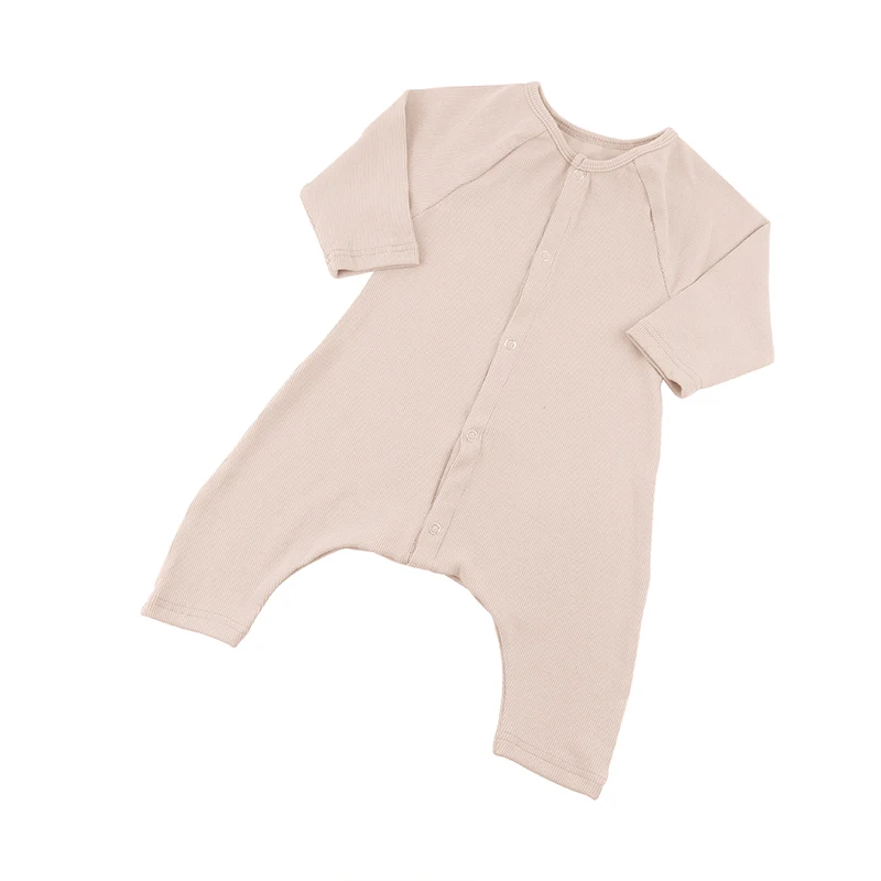 
Smocked Newborn Baby Light Pink Fall Winter Baby Playsuits Longsleeve Harem Leg Infant Ribbing Rompers 