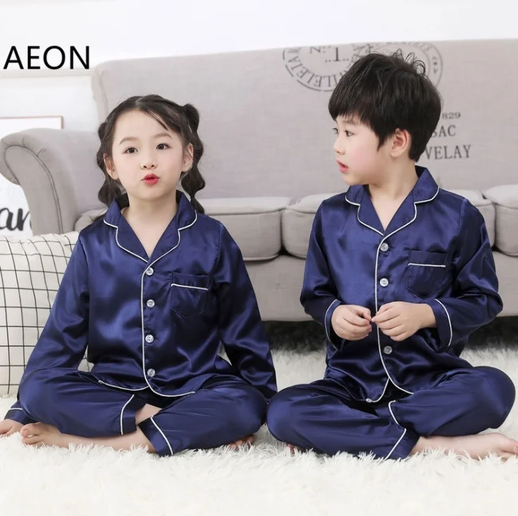 
Toddler Boys and Girls Soft Silk Satin Pajamas Set Pure Color Short and Long Pyjamas Set Sleepwear 