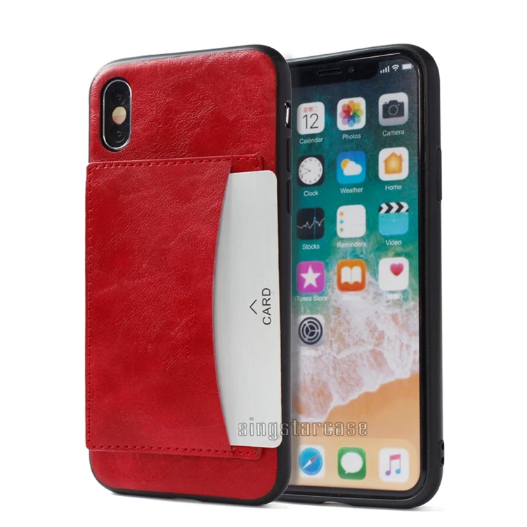 Hook Wallet Style PU Card Slot Back Cover for iPhone X Cell Phone Cases