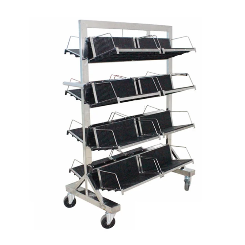 High Quality Stainless Steel Antistatic Turnove hanging basket ESD SMT PCB Reel Storage Trolley Cart with hanging racks
